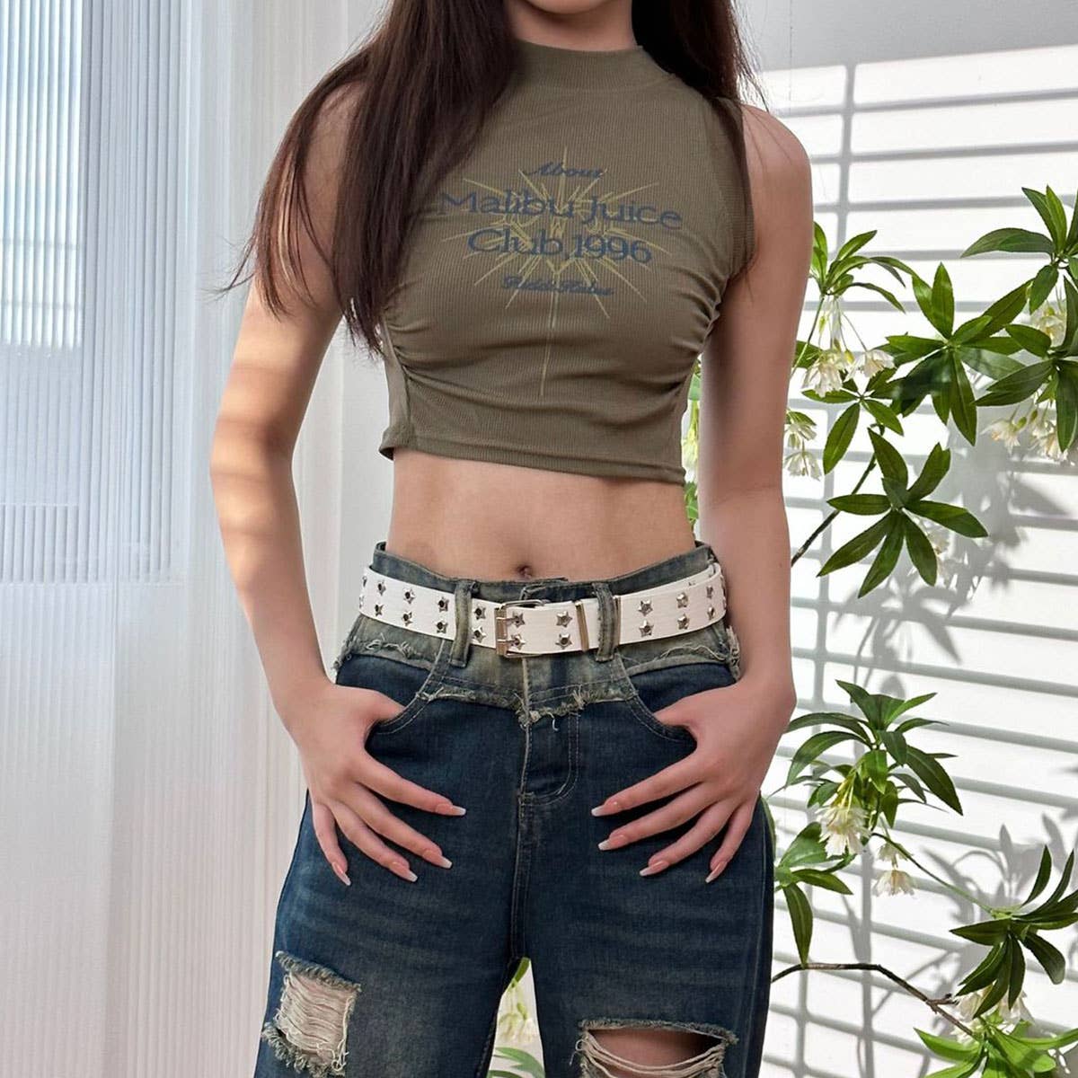 Double-row starry air eye punk style riveted belt