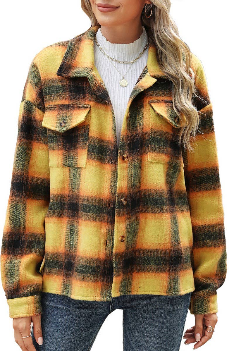 CWOCO0874_LONG SLEEVE LOOSE STRIPED PLAID CARDIGAN COAT
