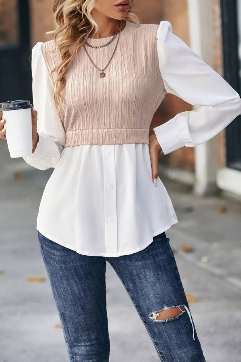 CWTBLL1423_ROUND NECK WAVY STRIPED TOP