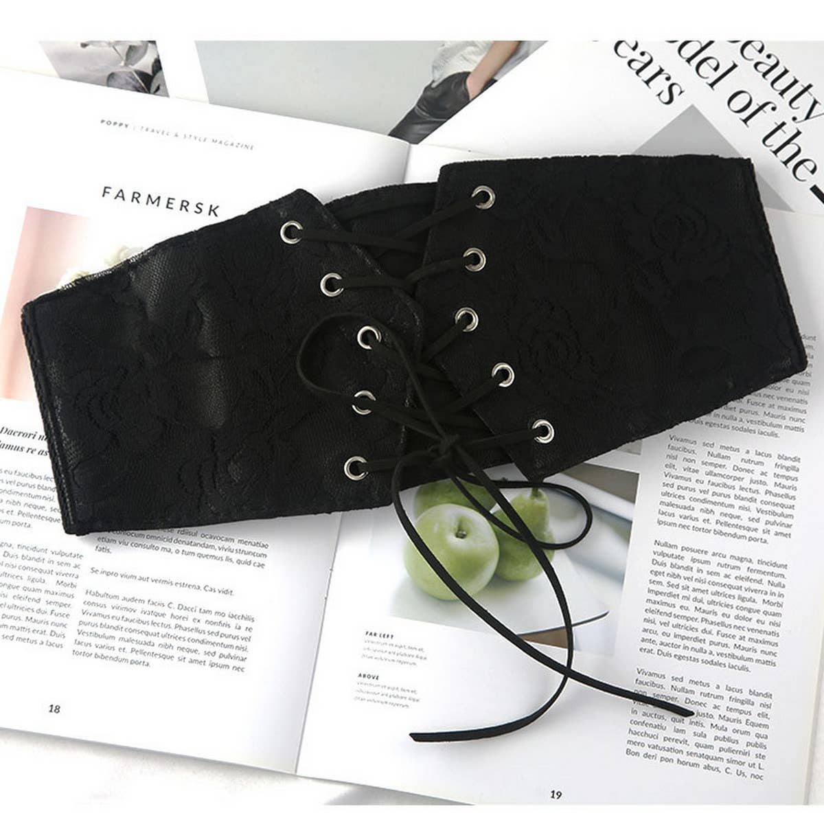 WOMEN LACE AND LEATHER ELASTIC WAIST BELT_CWABE0317