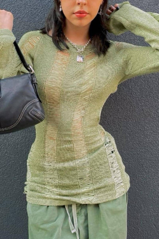 CWOSWL5186_SEXY VINTAGE LONG-SLEEVED CUT-OUT HALTER TOP