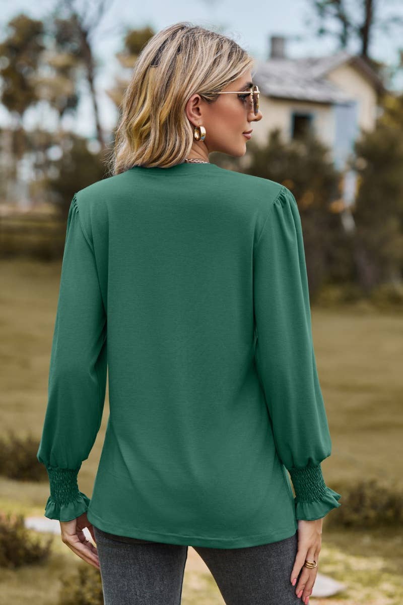 CWTBLL2709_FALL STRETCH V-NECK LONG-SLEEVED TOP