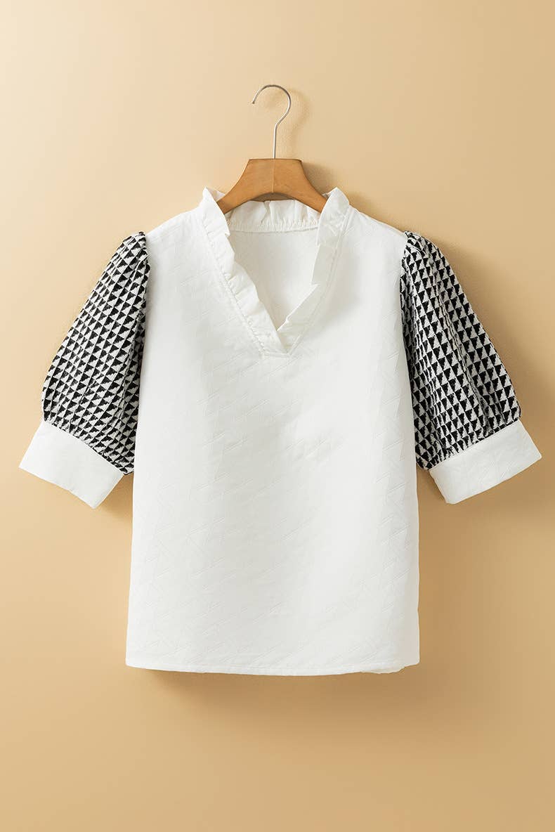 COMMUTER STYLE GEOMETRIC PRINT V-NECK CHIFFON