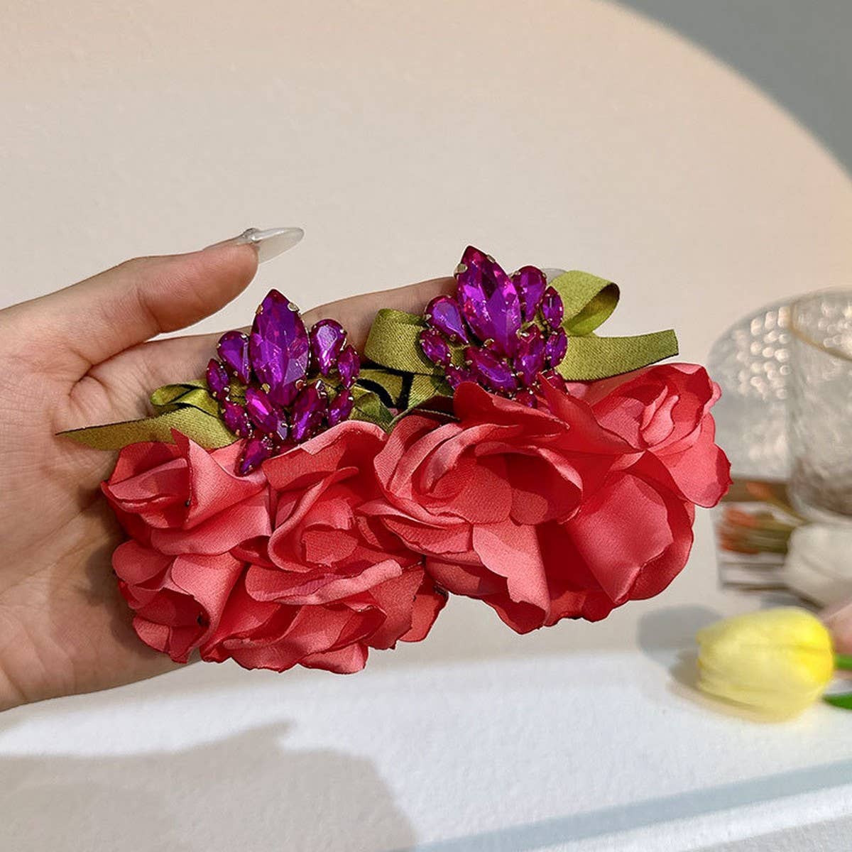 Handmade Fabric Flower Earrings ? Bold Drop Design
