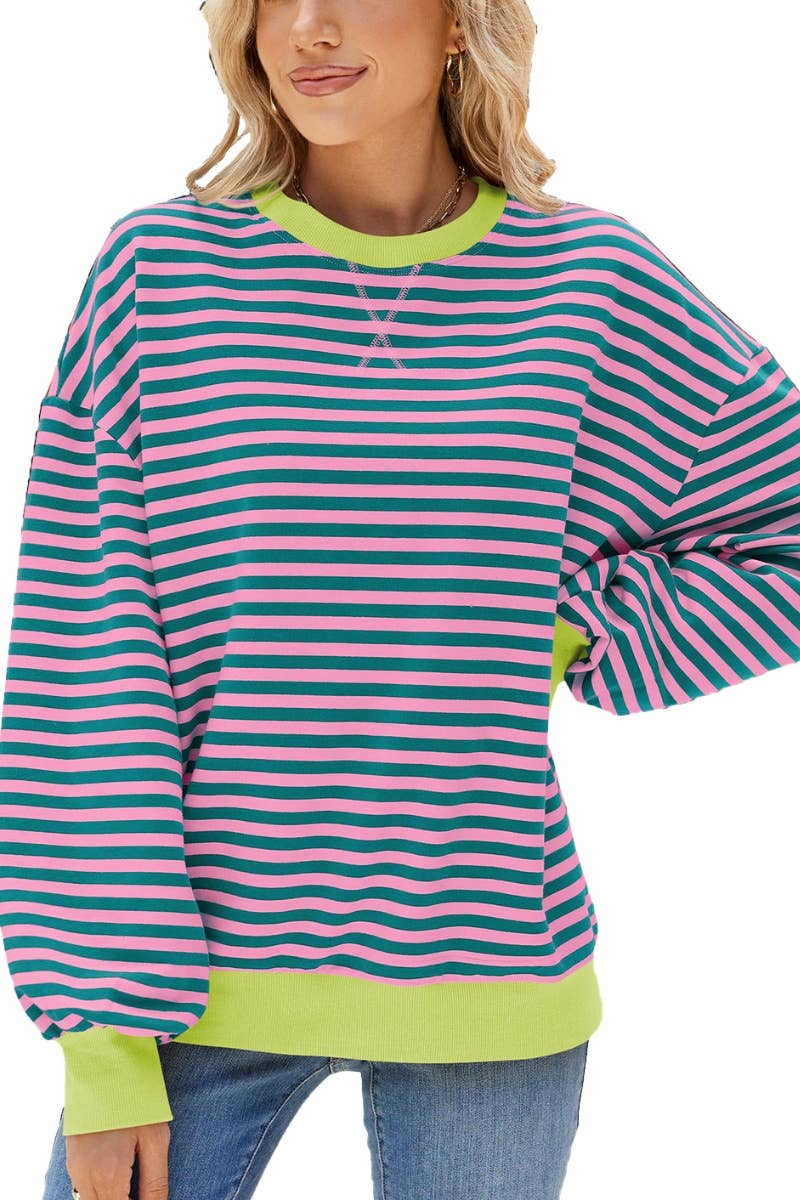 CWTBLL1888_FALL CREW-NECK STRIPED LONG-SLEEVED TOP