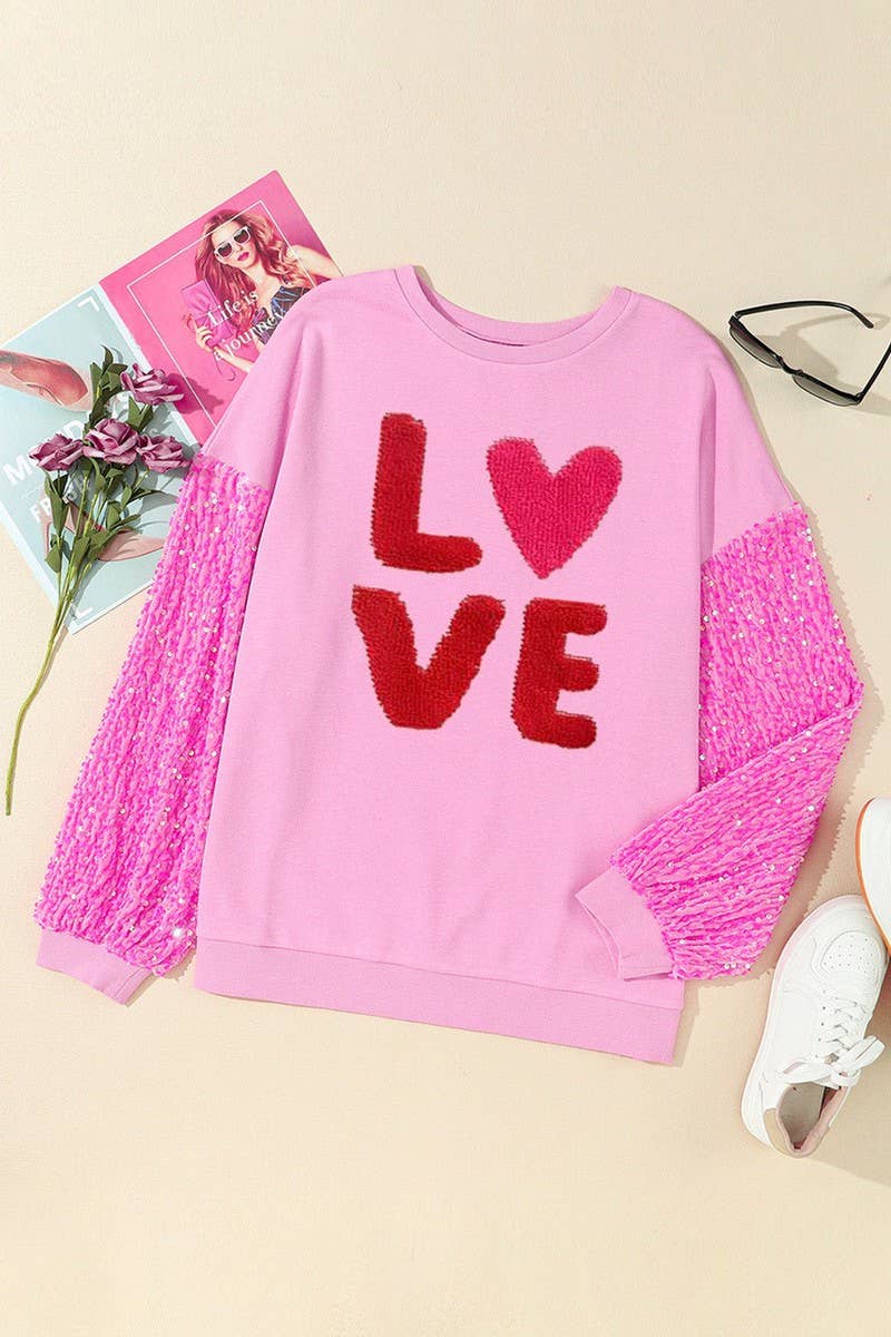 CWTBLL01241_VALENTINE SEQUIN SLEEVE LONG SLEEVE SWEATSHIRT