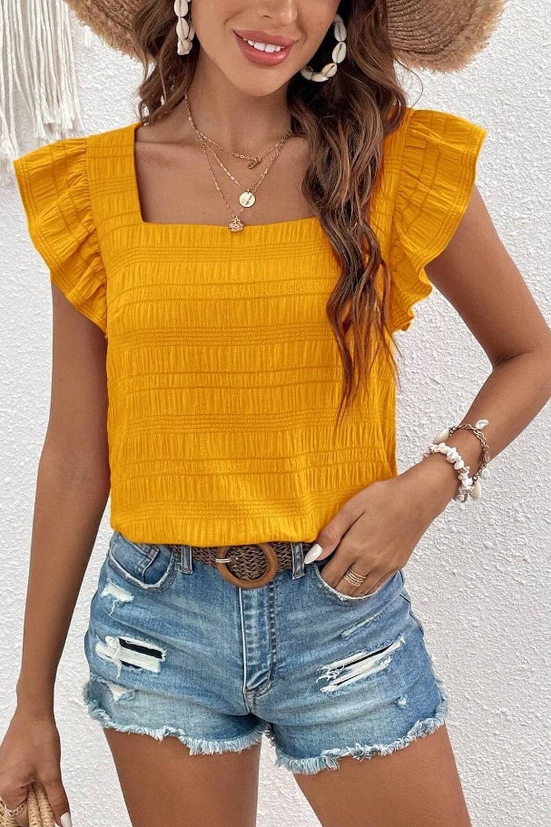 CWTBLS0608_SQUARE COLLAR RUFFLED SHIRT BLOUSE TOP