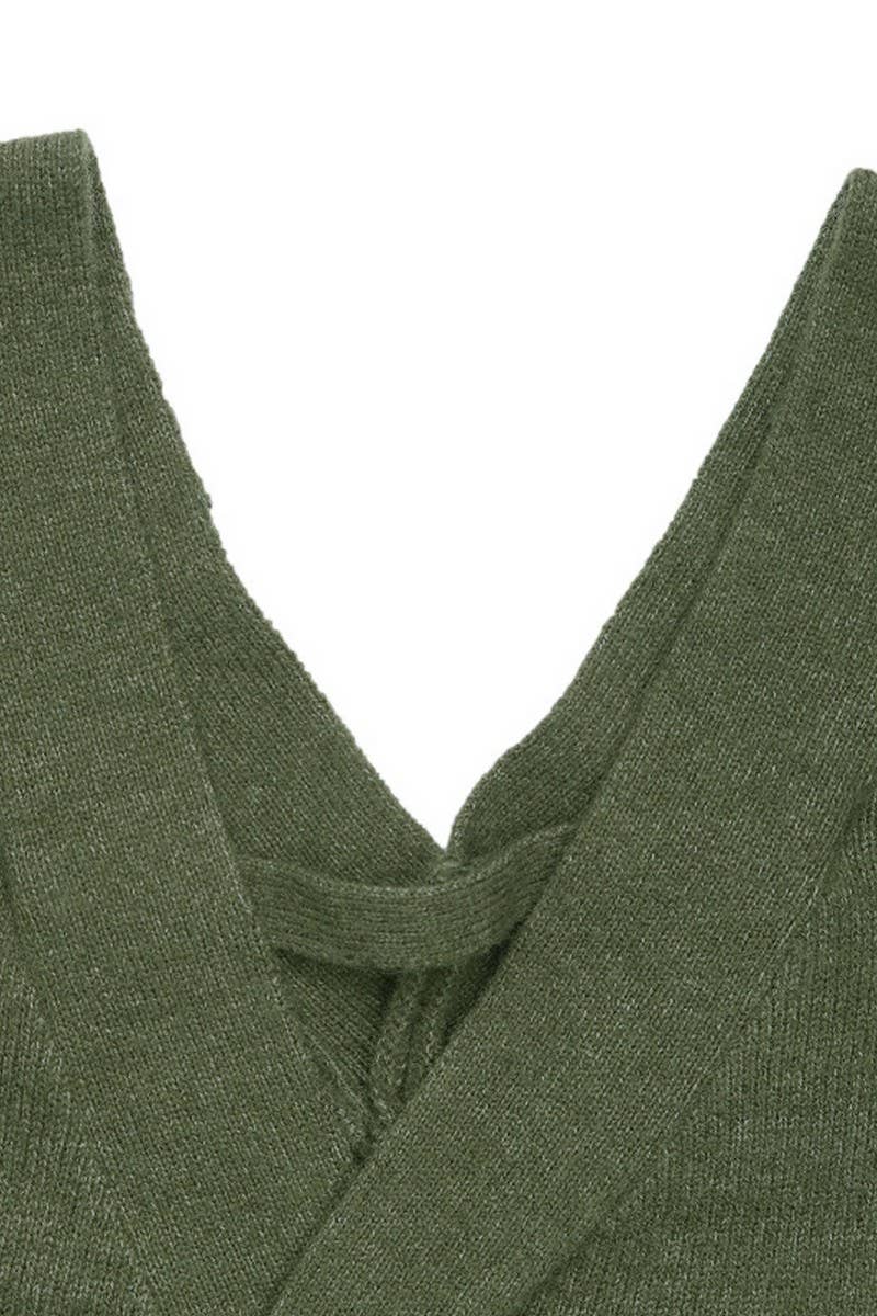 CWOSWL6842_LOOSE V-NECK TEMPERAMENT BACKLESS SLIT SWEATER