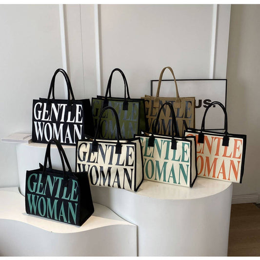VINTAGE LETTER PRINT TOTE CANVAS BAG_CWAB2681