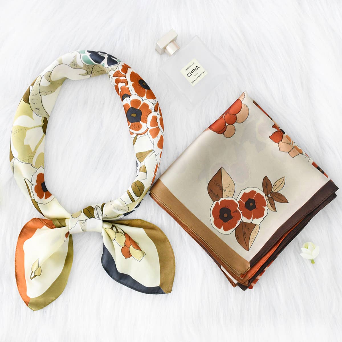 Elegant Floral Satin Scarf for Work & Sun Protecti