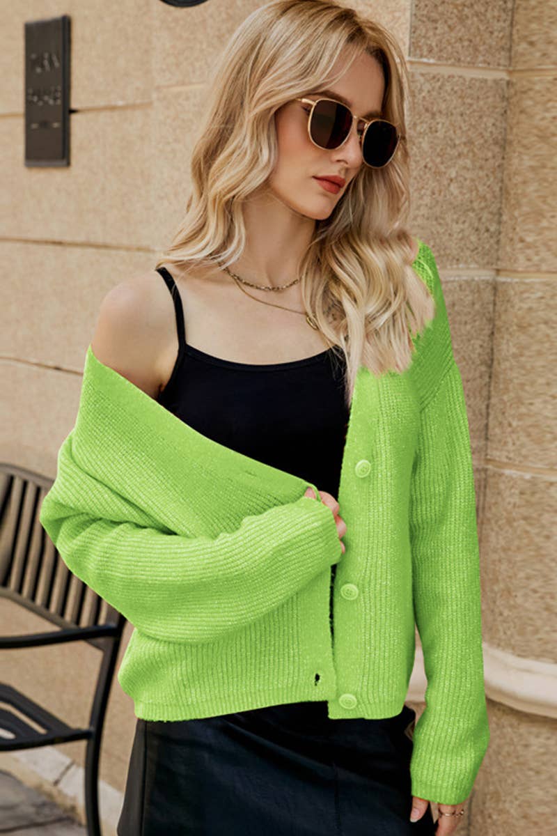 CWOSWL6802_VERSATILE LONG-SLEEVED KNITTED V-NECK SWEATER JAC