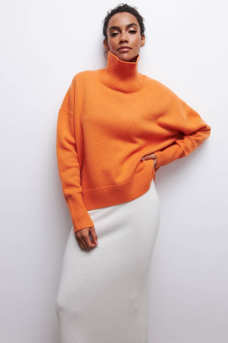 CWOSWL6629_TURTLENECK SOLID COLOR LONG-SLEEVED SWEATER
