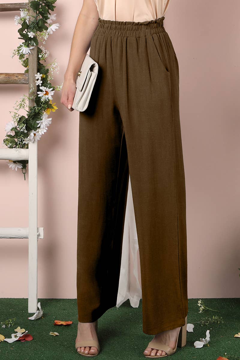 CWBLP267_EASY PULL ON COTTON WITH SIDE POCKET LINEN PANTS