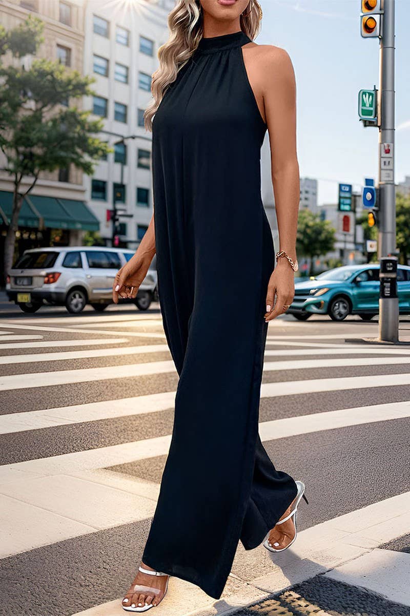 CWSJS0866_HALTER NECK SOLID COLOR STRAIGHT JUMPSUIT