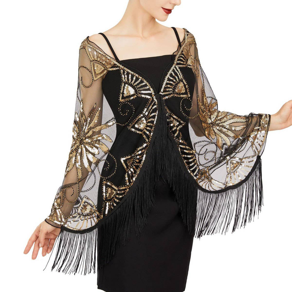 Beaded Sequin Midi Shawl ??Vintage Evening Cover_CWMM8956