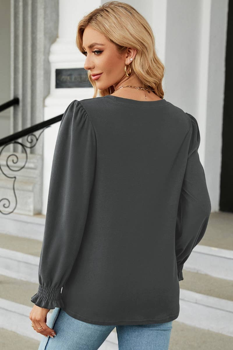 CWTBLL2800_AUTUMN CREW-NECK SOLID COLOR LONG-SLEEVED TOP