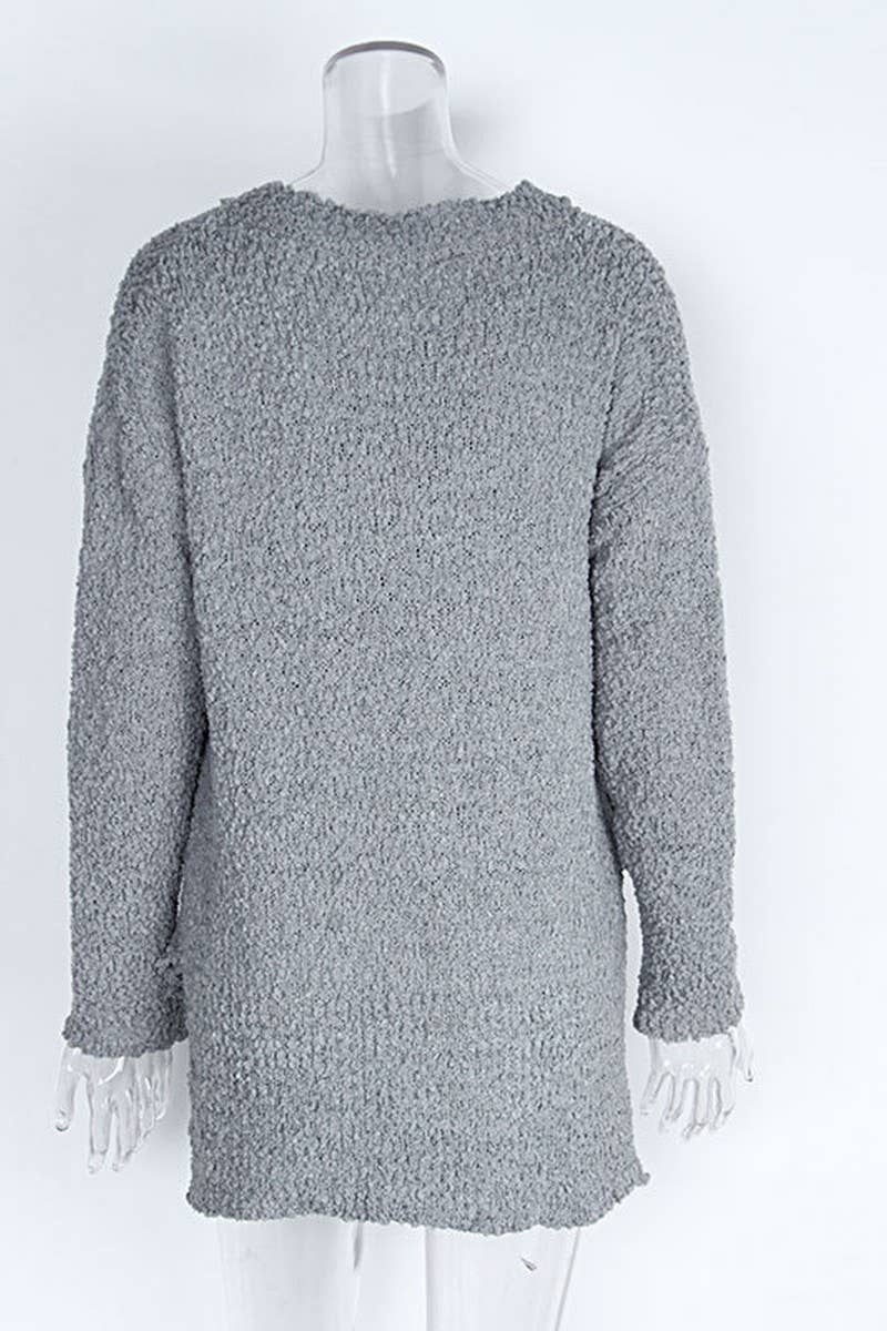 CWOSWL6820_GRAIN FLEECE V-NECK SPLIT PULLOVER SWEATER