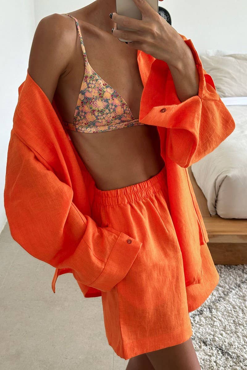 CWSTB00383_COTTON CARDIGAN LONG SLEEVE SHORTS SET