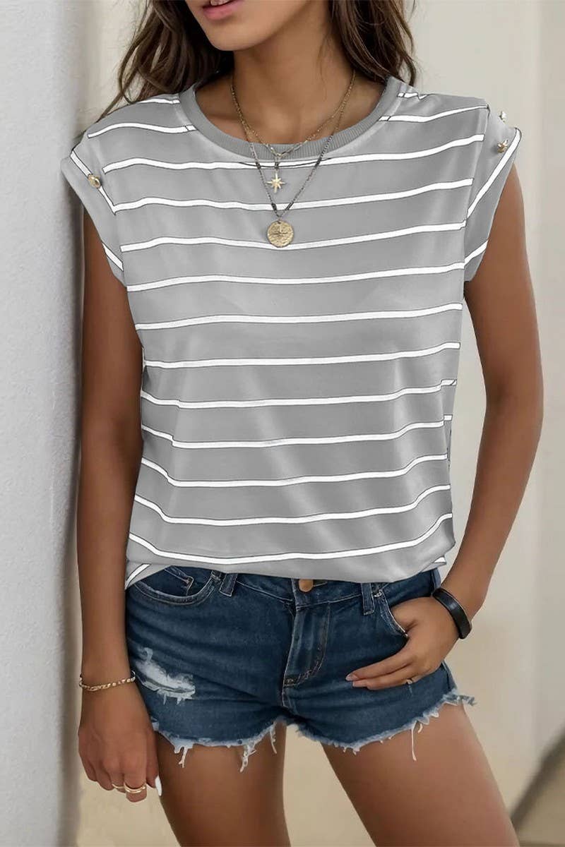 CWTTS1290_SUMMER FASHION SLEEVELESS STRIPED T-SHIRT