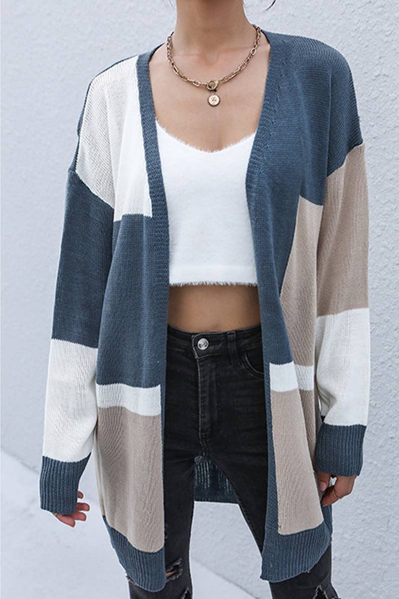 COLOR CONTRAST SWEATER CASUAL UNBUTTONED CARDIGAN_CWOCAL1920