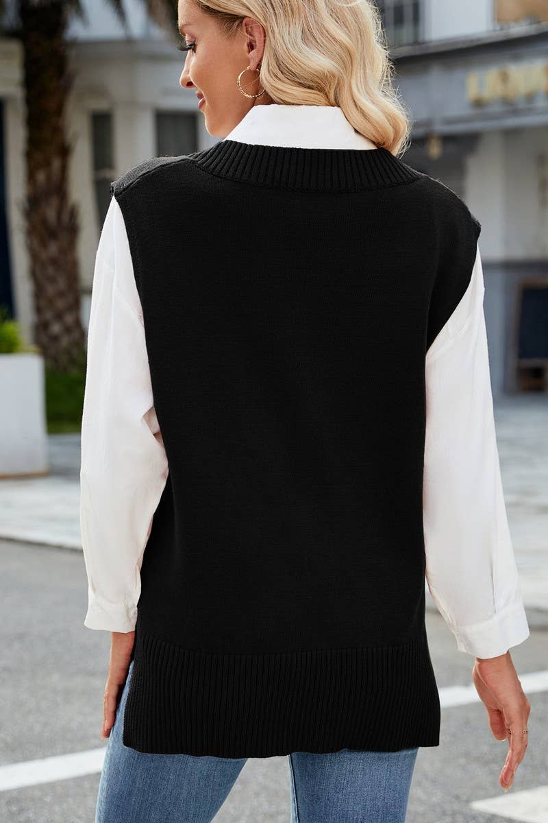 CWOV00134_SOLID COLOR SLEEVELESS KNITTED VEST