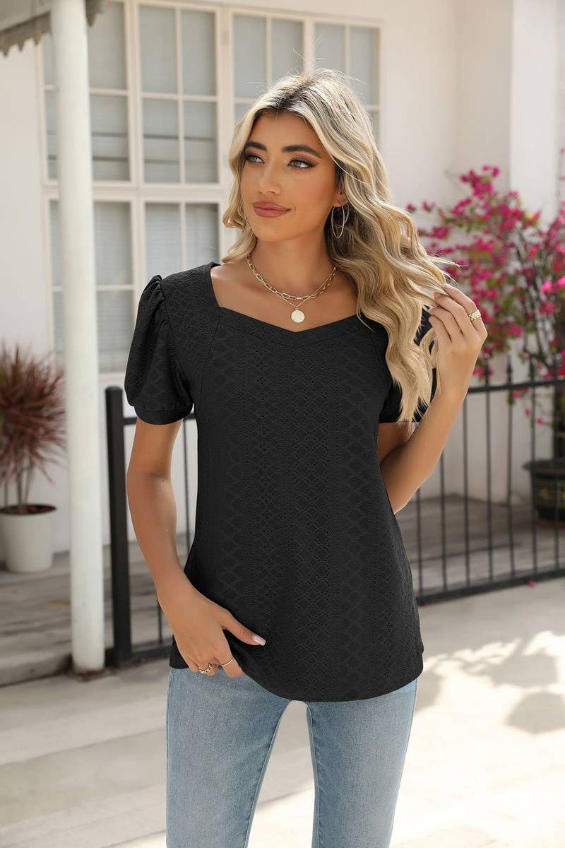 CWTTS0826_Sweetheart Neck Short Sleeve Knit Top