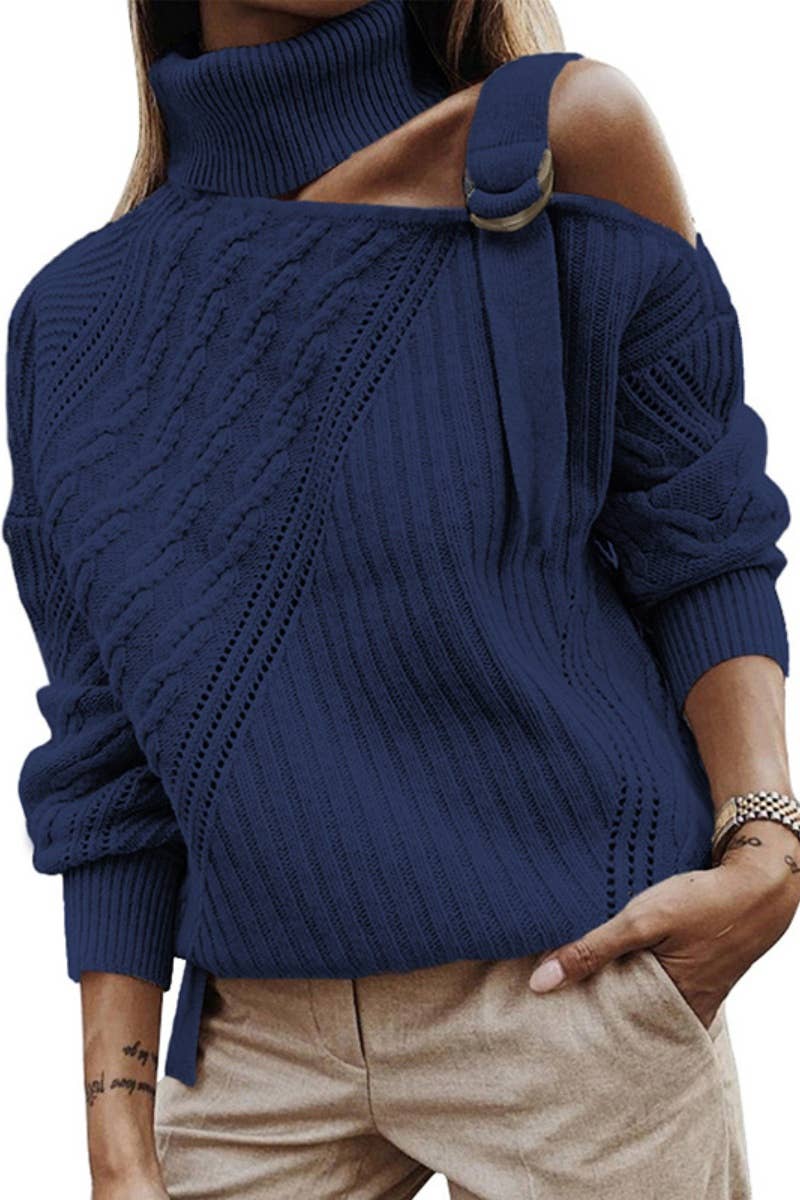 CWOSWL6674_LEOPARD PRINT OFF-THE-SHOULDER BUCKLE SWEATER