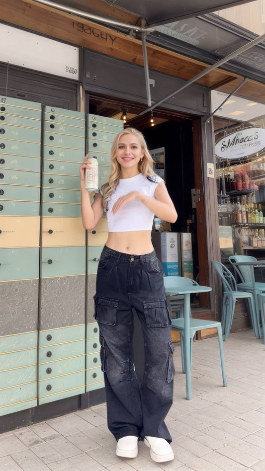 American retro multi-pocket washed jeans