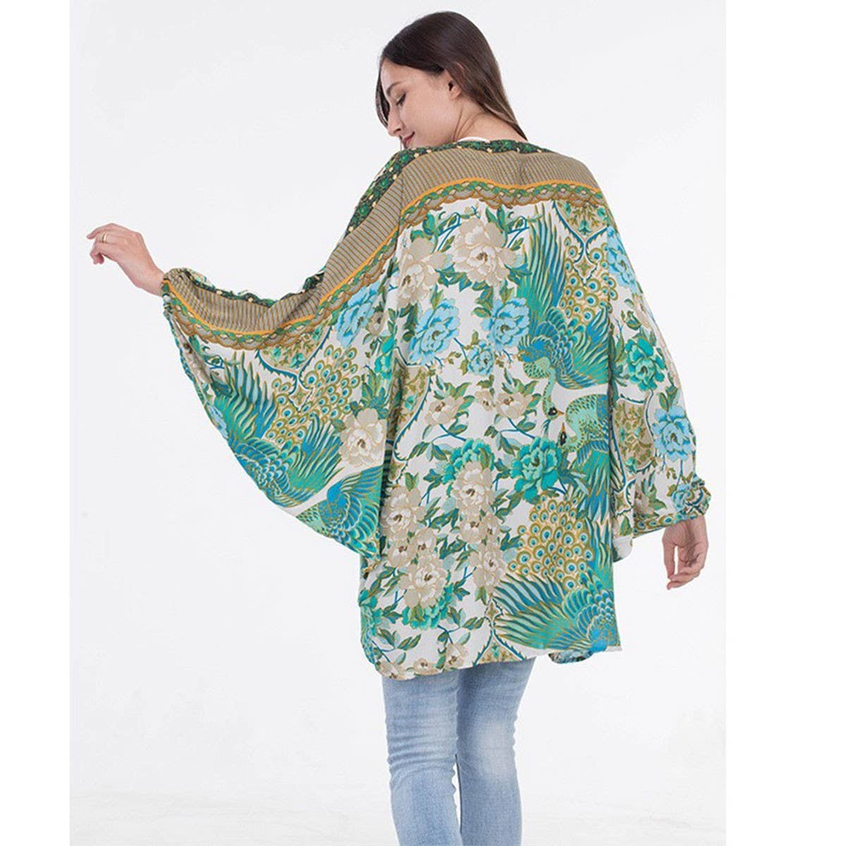 Rayon Batwing Beach Cover-Up Kimono Cardigan_CWMM6314