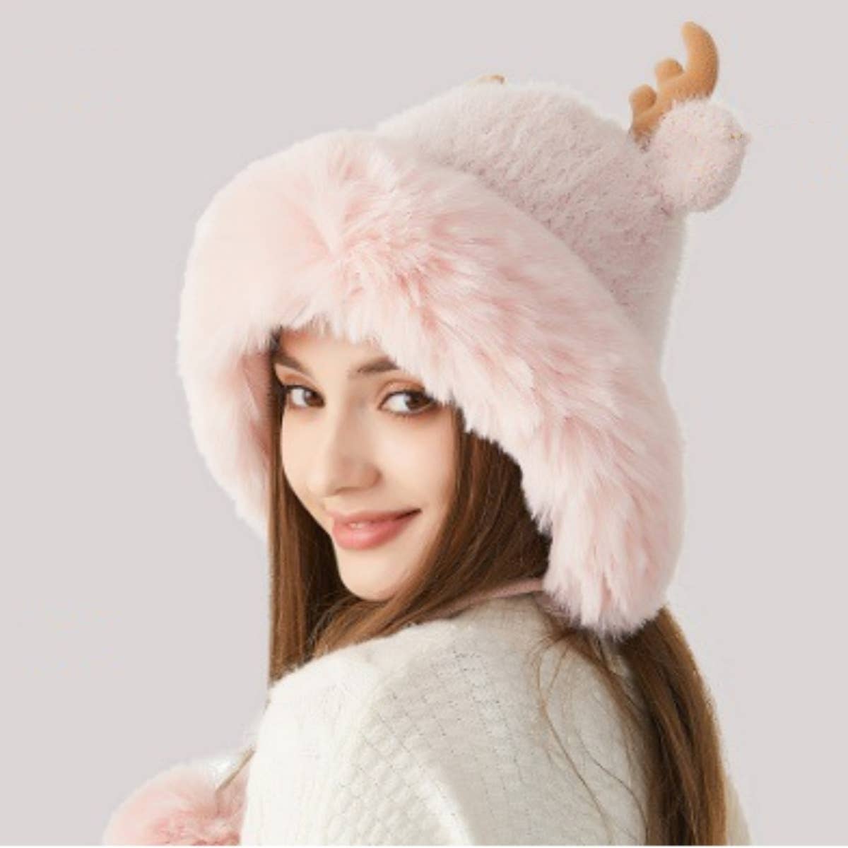 CWAH2209_WINTER CHRISTMAS ANTLER AND FLEECE KNITTED HAT