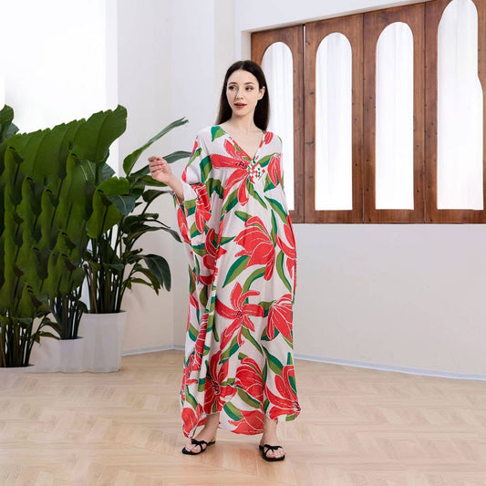 Plus Size Cotton Woven Beach Cover-Up Resort Dress_CWMM6141