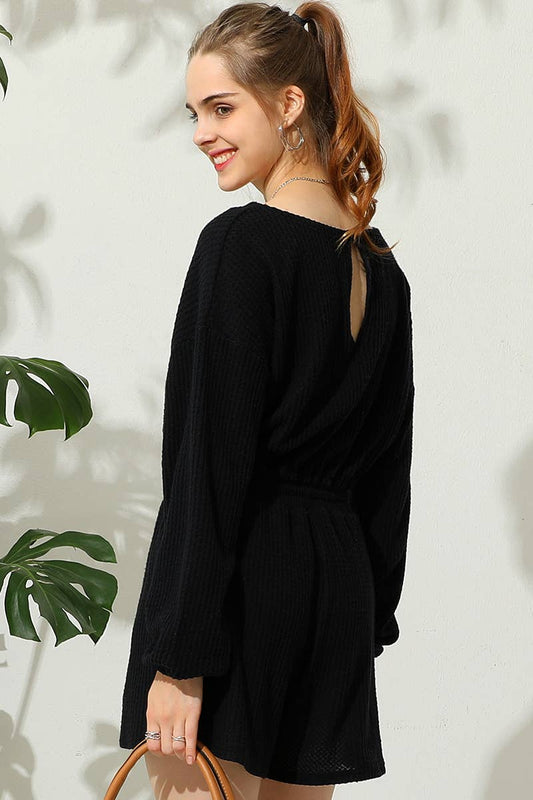 CWSJS138-P_PLUS SIZE R NECK WAFFLE KNIT SWEATER ROMPER