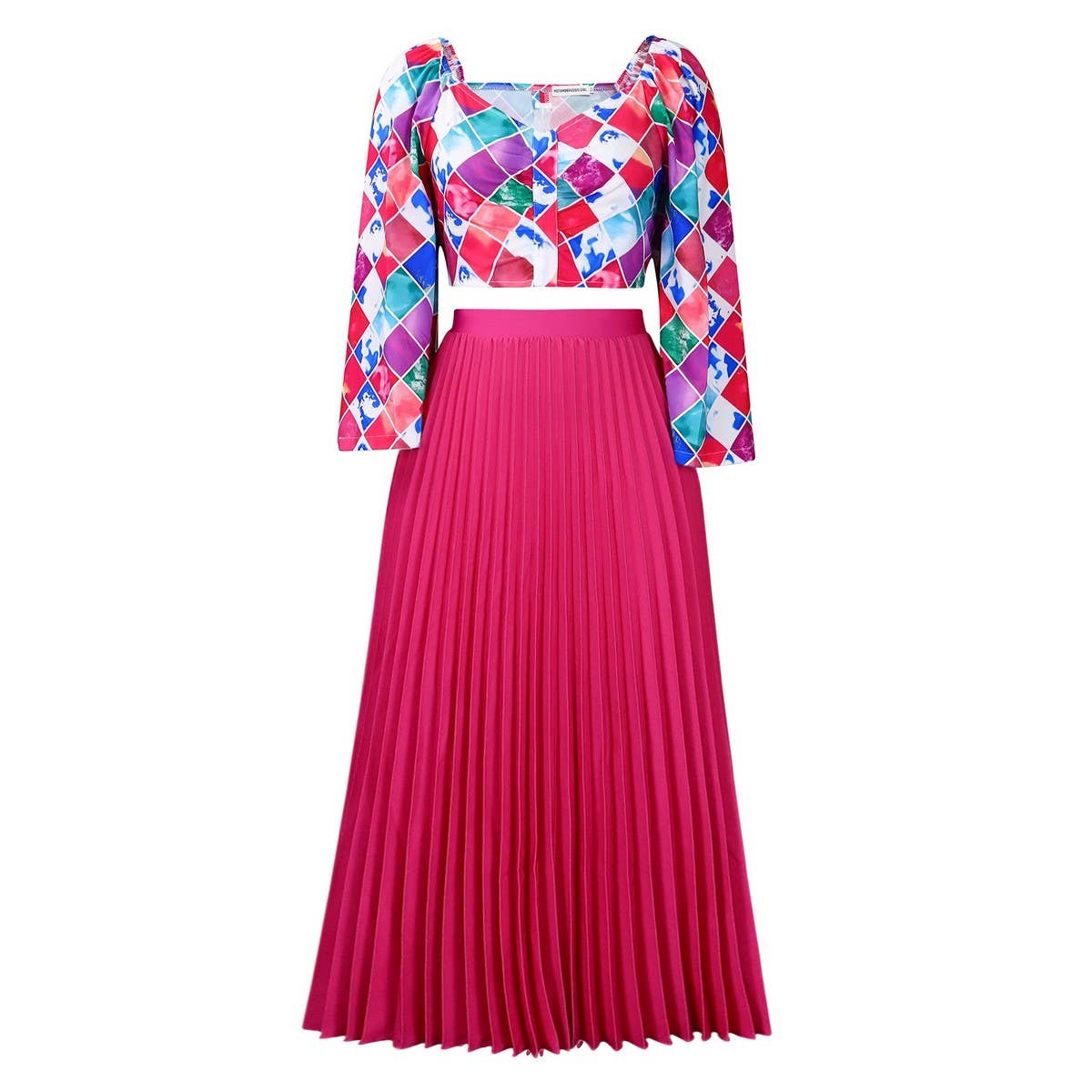 PRINTED TOP PLEATED LONG SKIRT TWO-PIECE SUIT_CWSTB1137