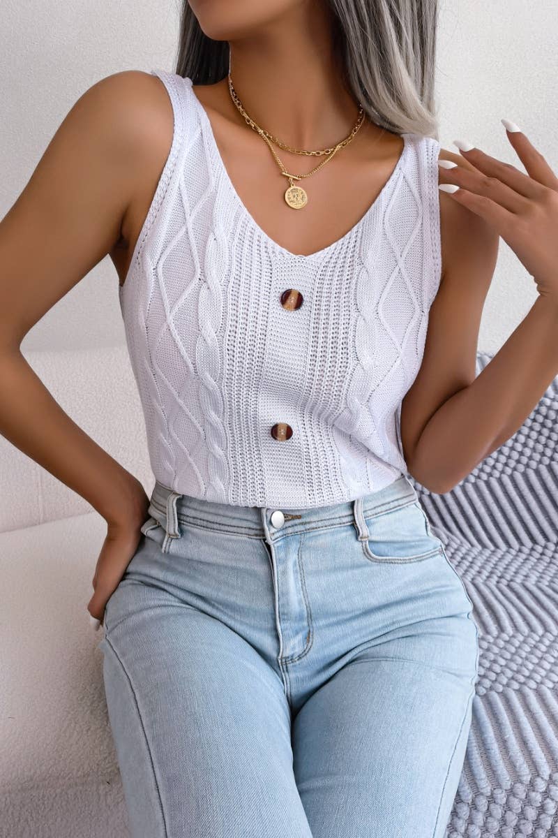 CWOV0292_SUMMER KNIT CASUAL V-NECK SLEEVELESS VEST TOP