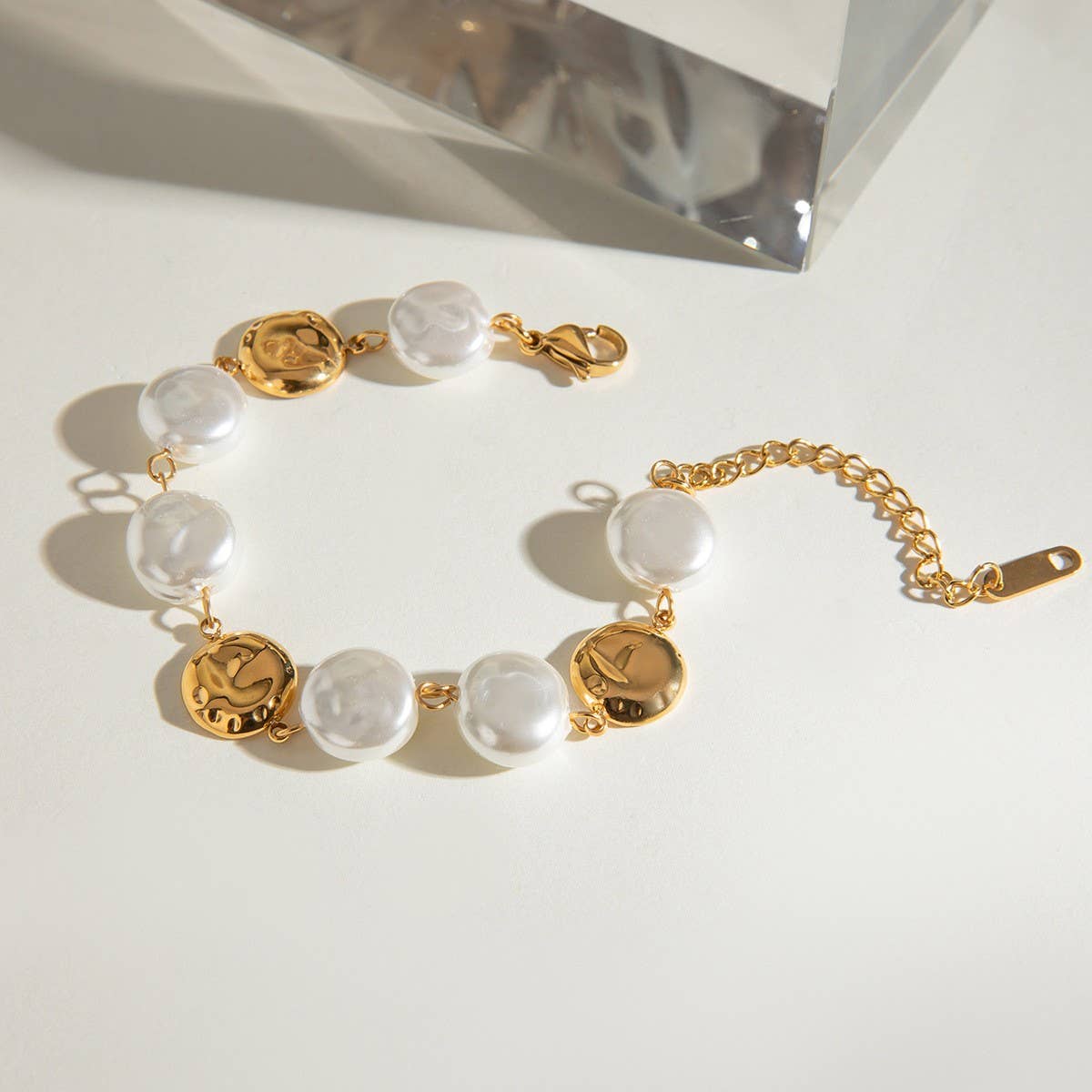 Vintage Glass Pearl Bracelet in Titanium Steel