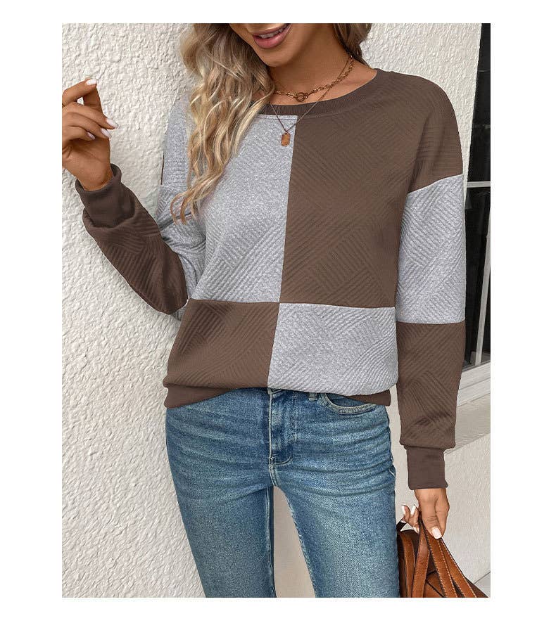 COLOR-MATCHING PULLOVER ROUND NECK SWEATSHIRT