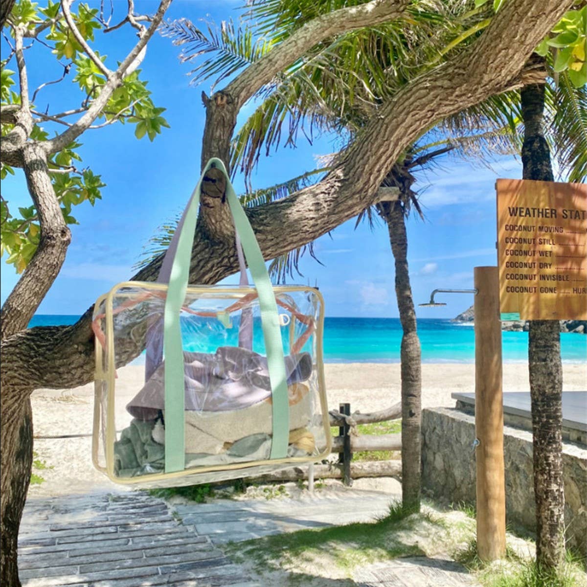 TRANSPARENT BEACH BAG WITH COLORFUL SHOULDER STRAPS_CWAB1923