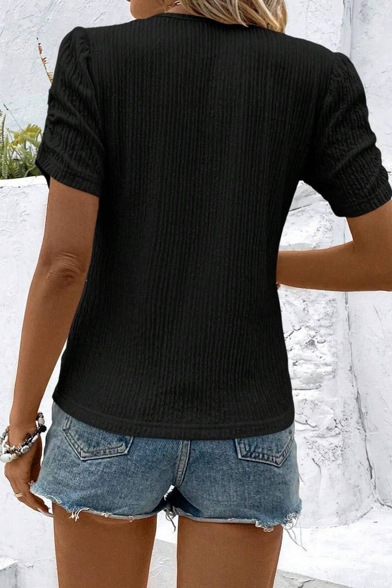 CWTBLS2262_RUCHED CREW NECK SHORT SLEEVE T-SHIRT