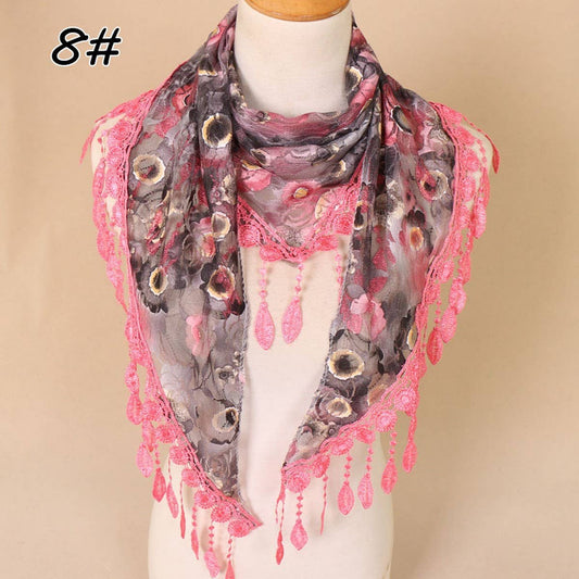 COLORFUL HOLLOW TASSEL LACE TRIANGLE SCARF VEIL