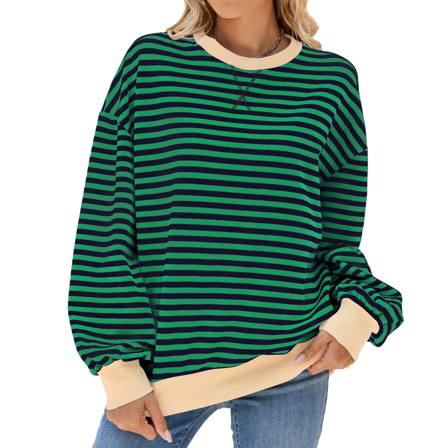 CONTRASTING COLOR STRIPED LONG SLEEVE HOODIE