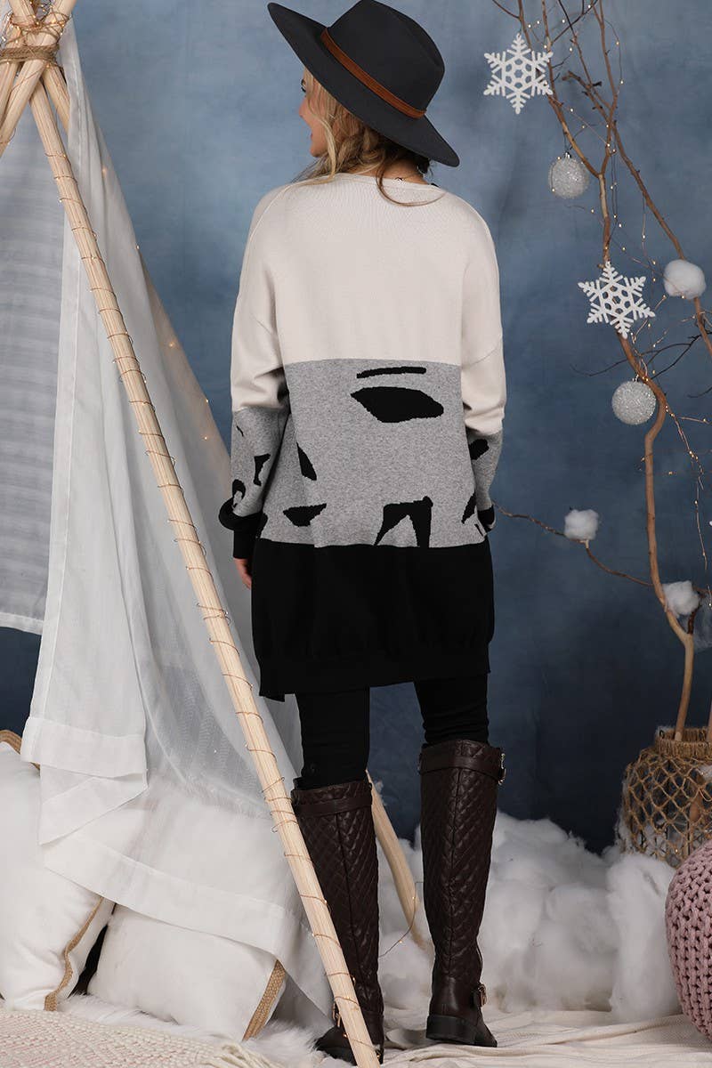 CWOCAL173_LONG SLEEVE ABSTRACT COLOR BLOCK CARDIGAN
