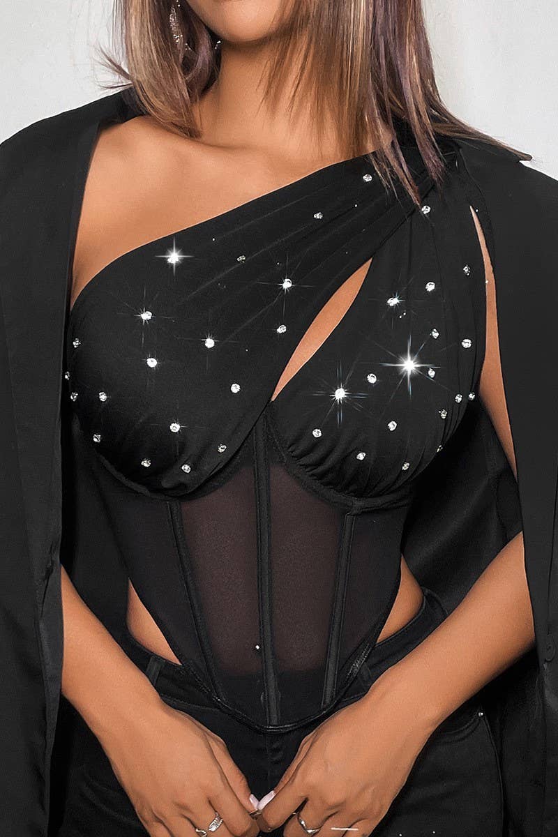 CWTTK0759_ONE-SHOULDER DIAMOND UNDERWIRE HERRINGBONE VEST