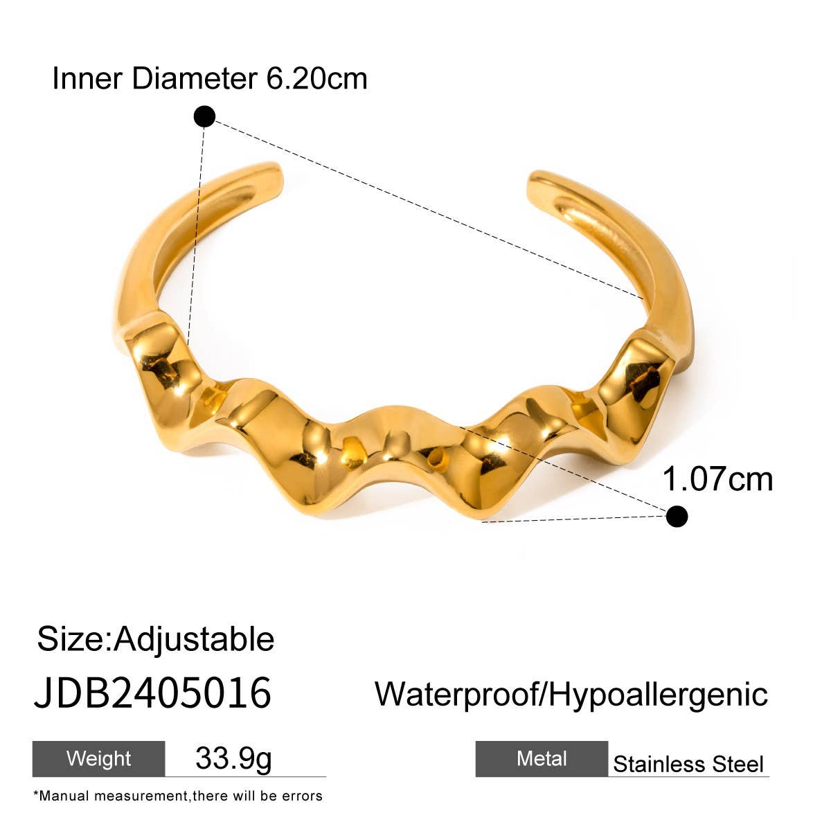 Stylish 18K Gold Rough Wave Open Cuff Bracelet_CWAJE4730