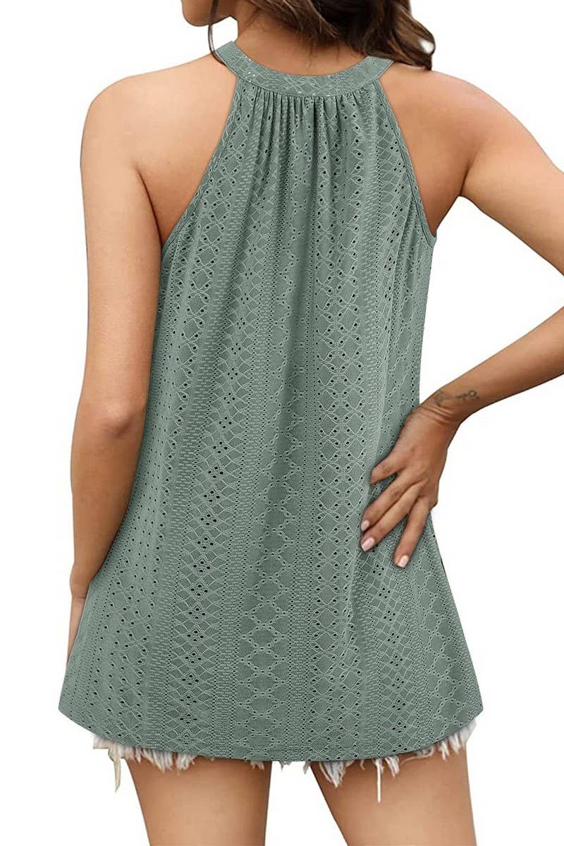 CWTBLSL0623_GATHERED EYELET SLEEVELESS CAMISOLE TOP