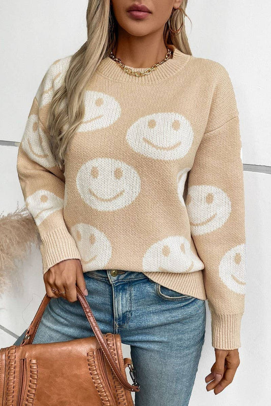 CWOSWL2874_SMILEY FACE LOOSE-FIT KNIT SWEATER
