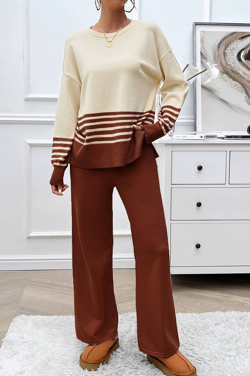 CWSS1057_AUTUMN CASUAL LOOSE CONTRAST COLOR SWEATER SUIT