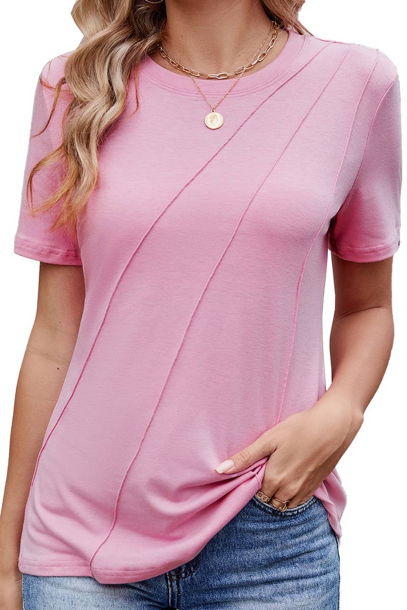 CWTTS1326_SUMMER SOLID COLOR LOOSE ROUND NECK T-SHIRT