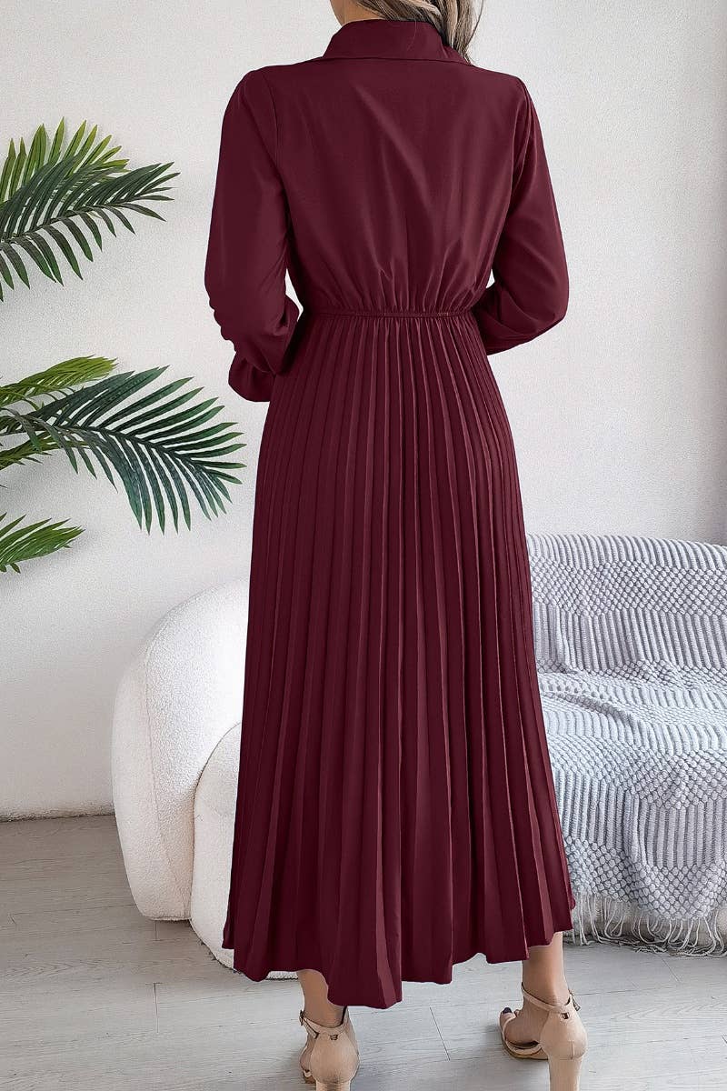 CWDMD3944_FALL PLEATED LONG-SLEEVED SHIRT-WAIST DRESS