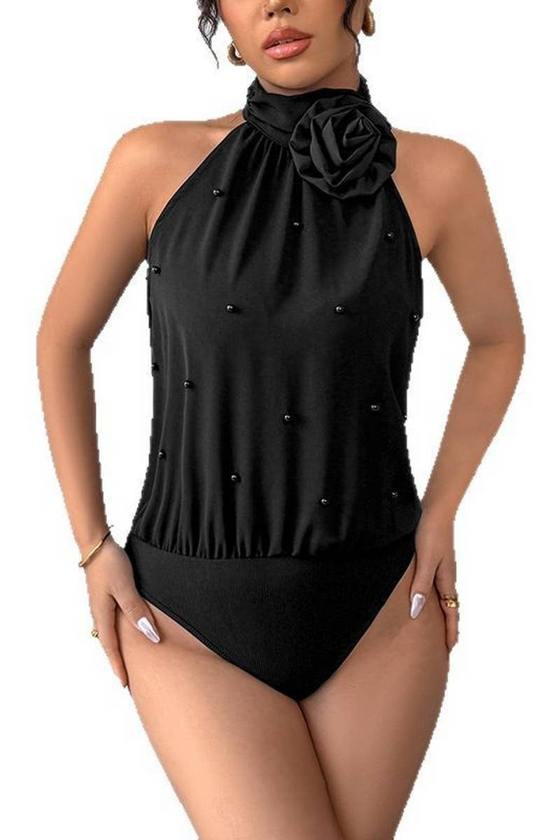 CWSBS0216_HALTER NECK FLORAL APPLIQU? SLEEVELESS BODYSUIT