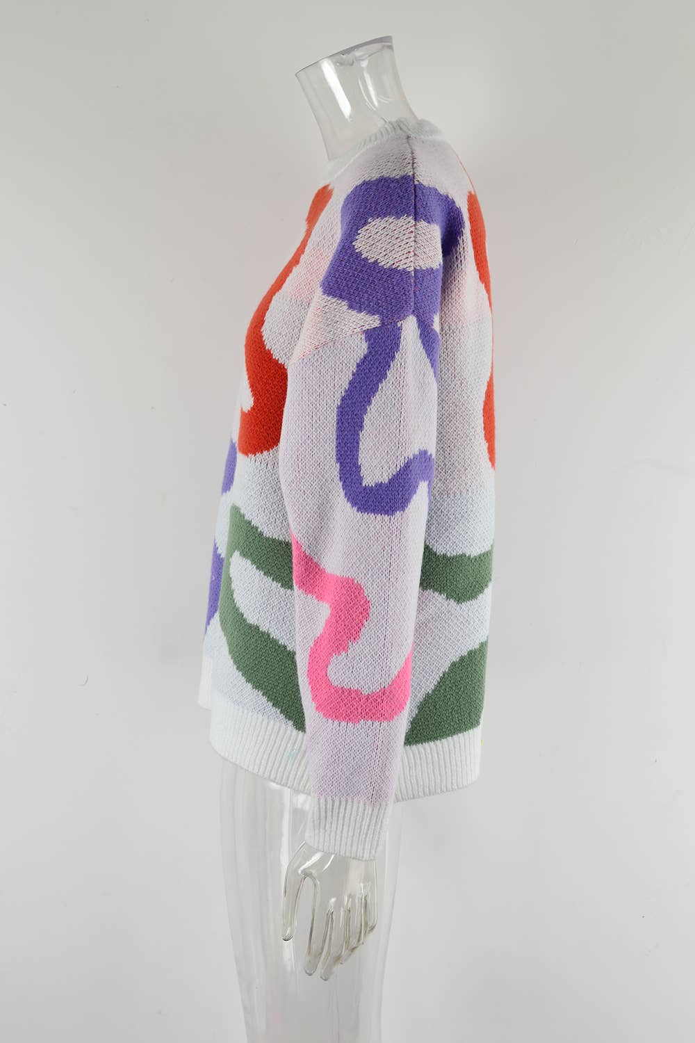 CREW-NECK GEOMETRIC LOOSE PULLOVER SWEATER